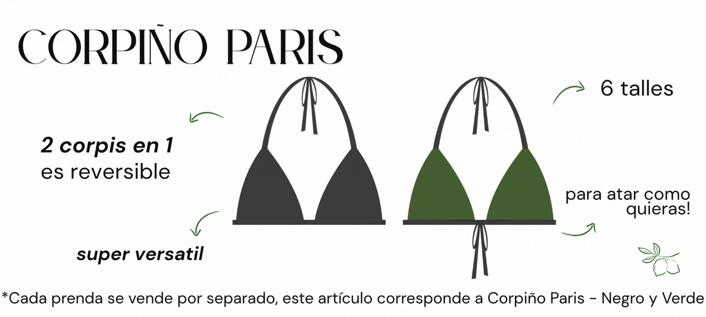 Descripcion del corpi&ntilde;o triangulito paris color negro y verde
